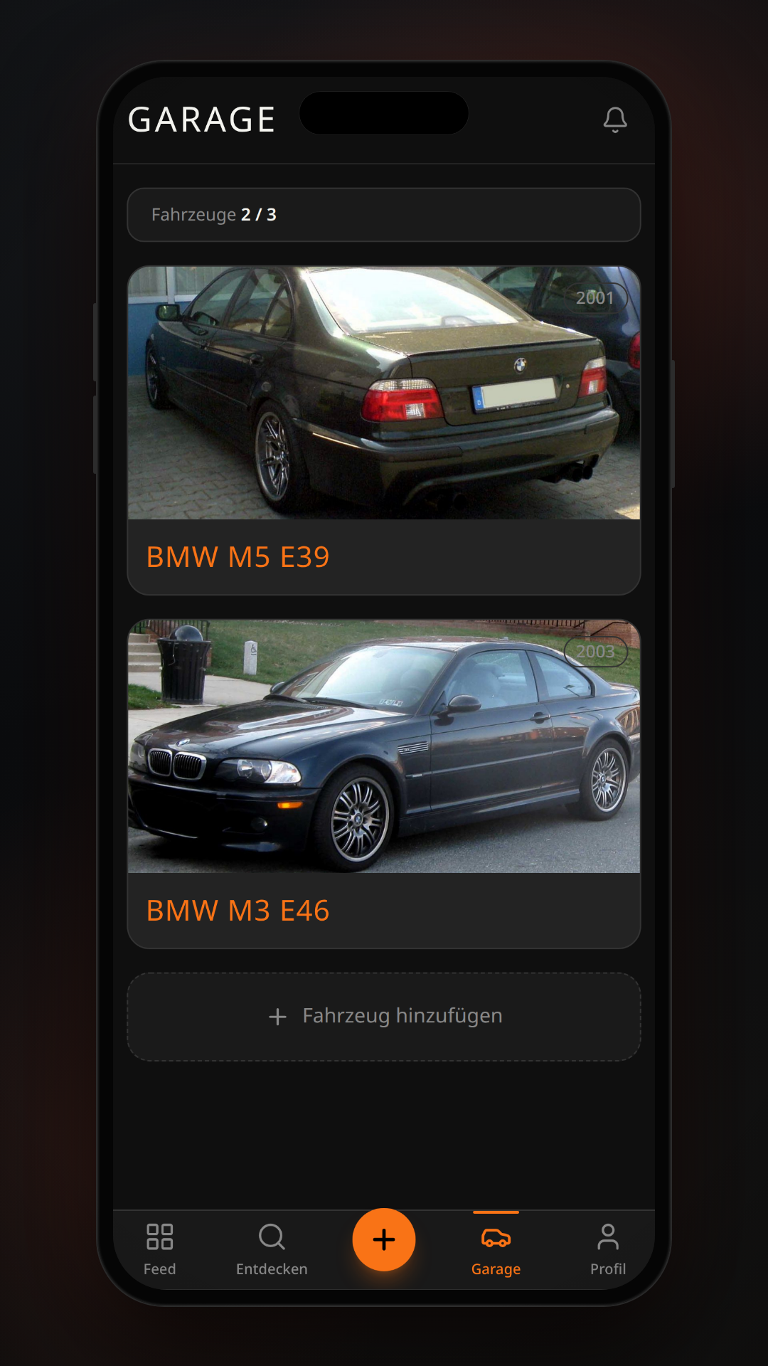 Revando Garage mit Fahrzeugübersicht